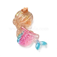 Resin Cabochons, with Paillette, Mermaid, Pink, 32.5x22x7mm(RESI-R456-03E)