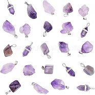 Natural Amethyst Pendants, with Findings, Mixed Shape, 15~35x10~20x5~16mm, 26pcs/box(FIND-NB0003-57)