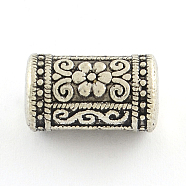 Column with Flower Pattern Alloy Beads, Cadmium Free & Lead Free, Tibetan Style, Antique Silver, 17x10mm, Hole: 2.5mm, about 140pcs/1000g(TIBE-R294-023)