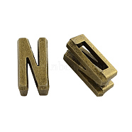 Tibetan Style Alloy Letter Slide Charms, Cadmium Free & Nickel Free & Lead Free, Letter.N, 11x2~8x4mm, Hole: 7x2mm, about 1135pcs/1000g(TIBEB-Q055-14AB-NR)