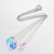 Platinum Plated Brass Necklaces, with Glass Heart Pendant and Spring Ring Clasps, Mixed Color, 17.9 inch, 1.6mm(NJEW-JN01415)