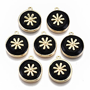 Brass Enamel Pendants, Flat Round with Radial, Nickel Free, Real 18K Gold Plated, 15x13x4mm, Hole: 1.2mm(KK-R114-15-NF)