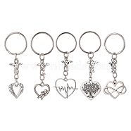 Valentine's Day Heart Alloy Pendant Keychain, with Iron Split Key Rings, Mixed Shapes, 7.3~7.8cm(KEYC-JKC00625)