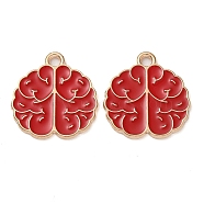 Alloy Enamel Pendants, Light Gold, Brain Charm, FireBrick, 18x17x1mm, Hole: 1.8mm(PALLOY-Q452-01LG-02)