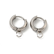 201 Stainless Steel Huggie Hoop Earring Findings, with Horizontal Loop and 316 Surgical Stainless Steel Pin, Stainless Steel Color, 11x3mm, Hole: 2.5mm, Pin: 1mm.(STAS-P283-01U-P)