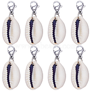 30Pcs Natural Cowrie Shell Pendant Decorations, with 304 Stainless Steel Lobster Claw Clasps, Stainless Steel Color, 32~35mm, Pendant: 19~21x13~14x8~10mm(HJEW-SC0001-42)