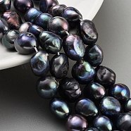 Dyed Natural Cultured Freshwater Pearl Beads Strands, Two Sides Polished, Grade 4A, Midnight Blue, 11~12mm, Hole: 0.7mm, about 16pcs/strand, 7.28 inch(18.5cm)(PEAR-P062-36C)