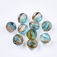 Two Tone Transparent Spray Painted Acrylic Corrugated Beads, Round, Dark Turquoise, 7.5x8x7.5mm, Hole: 1.5mm, about 2090pcs/500g(ACRP-T005-52B)