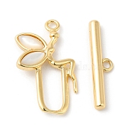 Brass Toggle Clasps, with Shell, Fairy, Real 18K Gold Plated, Fairy: 18.5x10.5x3.5mm, Hole: 1.4mm, Bar: 17x4x2mm, Hole: 1mm(KK-P234-73G)
