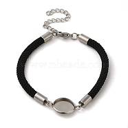 Milan Cord & 304 Stainless Steel Bracelets Making, with Round Tray, Black, Tray: 12mm, 7-1/4 inch(18.4cm)(MAK-H004-02E-P01)