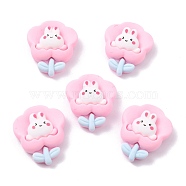 Opaque Resin Cabochons, for DIY Accessories, Flower with Rabbit, Pearl Pink, 23x19x8mm(X-RESI-I037-01)