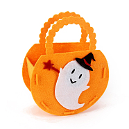 Felt Halloween Candy Bags with Handles, Halloween Treat Gift Bag Party Favors for Kids, Ghost Pattern, Dark Orange, 18x14.3x6cm(HAWE-PW0001-153H)