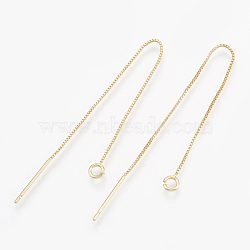 Brass Stud Earring Findings, with Loop, Ear Threads, Real 18K Gold Plated, 82~87x0.5mm, Hole: 1.5mm(KK-S348-101)