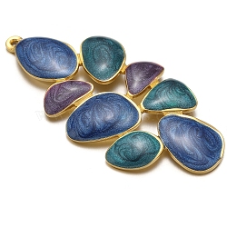 Stainless Steel Pendants, with Enamel, Golden, Teardrop Charm, Blue, 31x24mm(PW-WG65777-02)