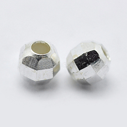 925 Sterling Silver Spacer Beads, Faceted, Round, Silver, 3mm, Hole: 1mm, about 100pcs/5g(STER-K171-47S-3mm)