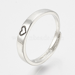 Adjustable Alloy Finger Rings, Heart, Antique Silver, Size 9, 19mm(RJEW-N027-05)