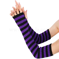 Stripe Acrylic Fibers Knitting Long Fingerless Gloves, Arm Warmer, Winter Warm Gloves with Thumb Hole, Purple, 500x70mm(PW-WG9BE2E-06)