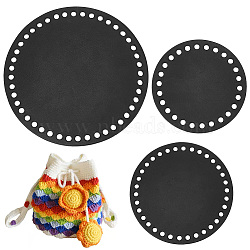 PandaHall Elite 3Pcs 3 Style Leather Crochet Bag Bottom, Flat Round, Black, 10~15x0.2~0.25cm, Hole: 5.5~6mm, 1pc/style(FIND-PH0017-16)