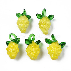 Handmade Bumpy Lampwork Pendants, Pineapple, Yellow, 23.5x10.5~11.5x13~19mm, Hole: 2.5~5x3~7mm(LAMP-S194-024)