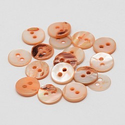 2-Hole Shell Flat Round Buttons, Coral, 10x1.5mm, Hole: 1.5mm, about 500pcs/bag(SHEL-P012-16)