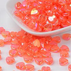 Transparent Acrylic Beads, Heart, Orange Red, AB, Size: about 8mm wide, 3mm thick, hole: 1mm, about 2800pcs/500g(PL539-816)