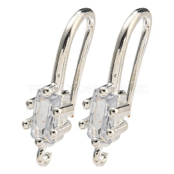 Brass Pave Clear Cubic Zirconia Earring Hooks, Ear Wire, Cadmium Free & Lead Free, Silver, 18x4.5x10mm, Hole: 1.2mm, 18 Gauge, Pin: 1mm(KK-R149-20S)