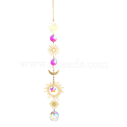 Quartz Crystal Big Pendant Decorations, Hanging Sun Catchers, Sun & Star & Moon, Deep Pink, 465x45mm(HJEW-PW0001-011D)