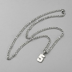 Non-Tarnish 304 Stainless Steel Figaro Chain Number Pendant Necklaces, Stainless Steel Color, Number 5, 24.21 inch(61.5cm), Pendant: 20x11mm(NJEW-WH20004-06P-05)