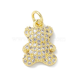 Rack Plating Brass Micro Pave Cubic Zirconia Charms, Lead Free & Cadmium Free, Bear Charm, Real 18K Gold Plated, with Jump Ring, Clear, 15x10x3.5mm, Hole: 3mm(KK-H443-06G-02)