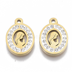 201 Stainless Steel Pendants, with Polymer Clay Crystal Rhinestone, Oval with Woman, Golden, 18x13x2mm, Hole: 1.6mm(STAS-N091-16G)