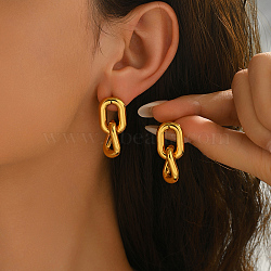Oval 304 Stainless Steel Dangle Stud Earrings, Chain Charm, Golden, 31x15mm(KV5198)