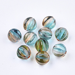 Two Tone Transparent Spray Painted Acrylic Corrugated Beads, Round, Dark Turquoise, 7.5x8x7.5mm, Hole: 1.5mm, about 2090pcs/500g(ACRP-T005-52B)