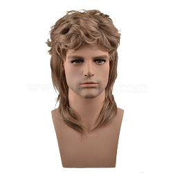 Mullet Wigs for Men, Fancy Party Accessory Cosplay Wigs, Full Head Wigs, Heat Resistant High Temperature Fiber, Long & Curly, Light Brown, 13.7inches(35cm)(OHAR-G007-02)