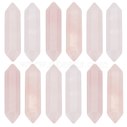 12Pcs Faceted Natural Rose Quartz Healing Stones, Reiki Energy Balancing Meditation Therapy Wand, Double Terminated Points, for Wire Wrapped Pendants Making, No Hole/Undrilled, 35x9x9mm(G-OC0005-24)