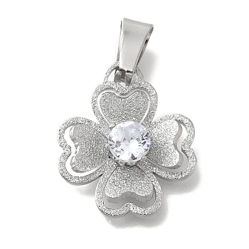 304 Stainless Steel Pendants, with Crystal Rhinestone, Flower Charm, Stainless Steel Color, 19x16.5x5.5mm, Hole: 7.5x3.5mm