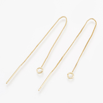 Brass Stud Earring Findings, with Loop, Ear Threads, Real 18K Gold Plated, 82~87x0.5mm, Hole: 1.5mm