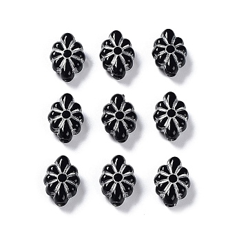 Opaque Acrylic Beads, Metal Enlaced, Flower, Black, 11.5x8.5x4.5mm, Hole: 1.8mm, about 1790pcs/500g