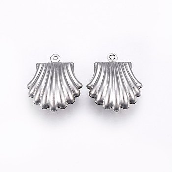 201 Stainless Steel Pendants, Scallop, Stainless Steel Color, 19x16x6mm, Hole: 1mm