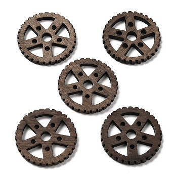 Walnut Wood Hollow Pendants, Gear Charms, Undyed, Coffee, 23.5x2.5mm, Hole: 2mm & 4mm