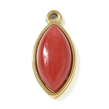 Natural Carnelian(Dyed & Heated) Pendants, 304 Stainless Steel Horse Eye Charms, Real 18K Gold Plated, 21~21.5x10~10.5x5.5~6mm, Hole: 1.4mm