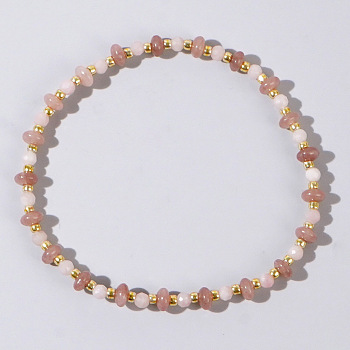 Beach Vacation Style Natuarl Rose Quartz & Strawberry Quartz Beaded Stretch Bracelet Women