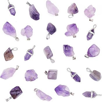 Natural Amethyst Pendants, with Findings, Mixed Shape, 15~35x10~20x5~16mm, 26pcs/box