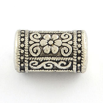 Column with Flower Pattern Alloy Beads, Cadmium Free & Lead Free, Tibetan Style, Antique Silver, 17x10mm, Hole: 2.5mm, about 140pcs/1000g