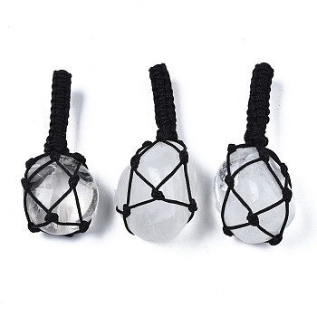 Natural Crazy Agate Pendants, with Woven TaiWan Nylon Thread, Nuggets, 40~60x20~27x12~24mm, Hole: 10~16mm