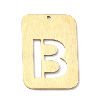 Ion Plating(IP) 304 Stainless Steel Pendants, Rectangle with Alphabet, Hollow, Letter.B, 32x22x1mm, Hole: 1.5mm