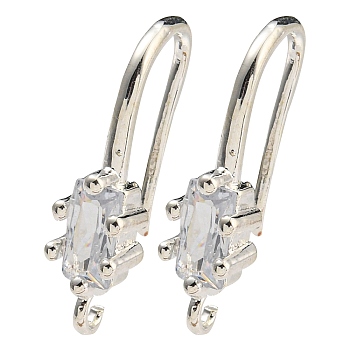 Brass Pave Clear Cubic Zirconia Earring Hooks, Ear Wire, Cadmium Free & Lead Free, Silver, 18x4.5x10mm, Hole: 1.2mm, 18 Gauge, Pin: 1mm