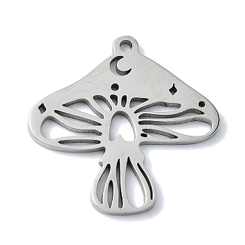 304 Stainless Steel Pendants, Laser Cut, Mushroom Charm, Stainless Steel Color, 20x19.5x1mm, Hole: 1.2mm
