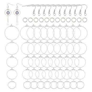 DIY Circle Drop Earring Making Kit, Including 304 Stainless Steel Pendants & Earring Hooks & Jump Rings, Stainless Steel Color, 170Pcs/box