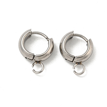 201 Stainless Steel Huggie Hoop Earring Findings, with Horizontal Loop and 316 Surgical Stainless Steel Pin, Stainless Steel Color, 11x3mm, Hole: 2.5mm, Pin: 1mm.