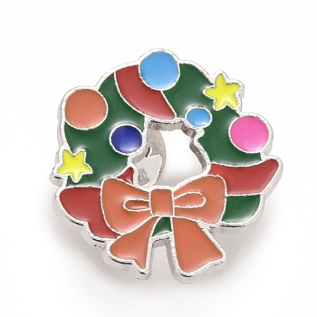 Christmas Wreath Enamel Pin, Alloy Badge for Backpack Clothes, Platinum, Colorful, 27x25.5x1.7mm